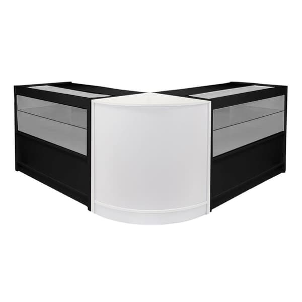 Emperor Vacker Sort & Hvid Moduldisk til Butikker Glas Hylder til Skiltning Kasseapparat Modtagerdisk Butiksdiske Hjørnedisk Display 90cm Høj 60cm Dyb