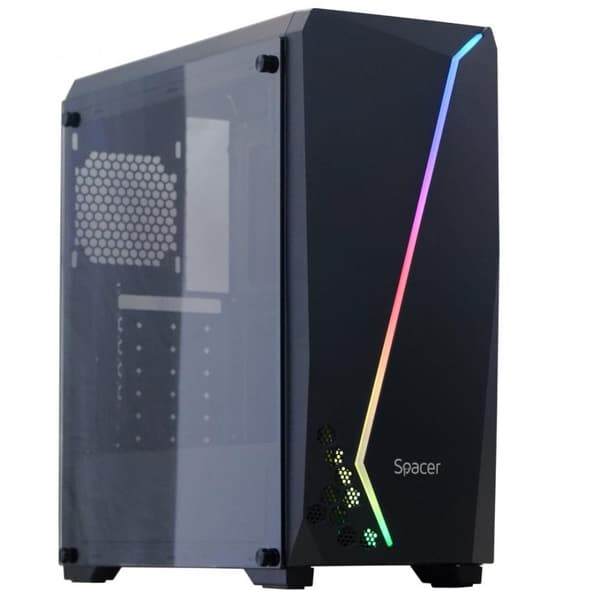 CARCASA  SPACER - gaming, Middle Tower, ATX, "FLASH", fara sursa, sticla securizata, USB 2.0 x 2, USB 3.0 x 1, PSU shroud, black "SPCS-GC-FLASH"