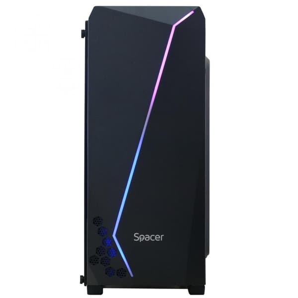 CARCASA  SPACER - gaming, Middle Tower, ATX, "FLASH", fara sursa, sticla securizata, USB 2.0 x 2, USB 3.0 x 1, PSU shroud, black "SPCS-GC-FLASH"
