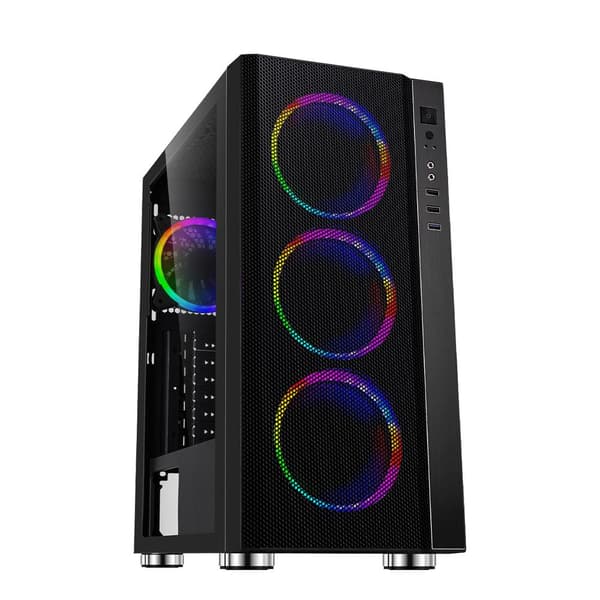 CARCASA SPACER - gaming, Middle Tower, ATX, "RAINBOW", fara sursa, sticla securizata, 4 x fan, USB 2.0 x 2, USB 3.0 x 1, HD-Audio, mesh, fan controlle
