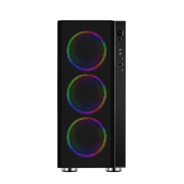 CARCASA SPACER - gaming, Middle Tower, ATX, "RAINBOW", fara sursa, sticla securizata, 4 x fan, USB 2.0 x 2, USB 3.0 x 1, HD-Audio, mesh, fan controlle