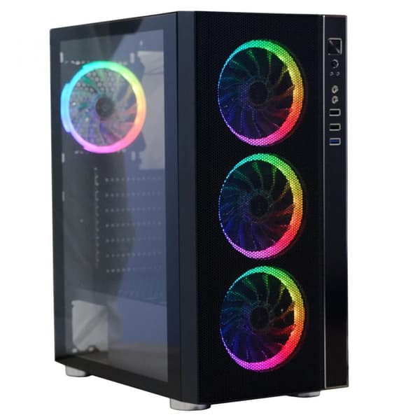 CARCASA SPACER - gaming, Middle Tower, ATX, "RAINBOW", fara sursa, sticla securizata, 4 x fan, USB 2.0 x 2, USB 3.0 x 1, HD-Audio, mesh, fan controlle Sort