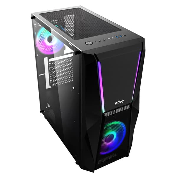 CARCASA NJOY Middle Tower, ATX, "FORT", fara sursa, sticla securizata, fan x 2, USB 2.0 x 1, USB 3.0 x 2, Jack 3.5 mm x 2, mesh pt. filtrare praf, neg Sort