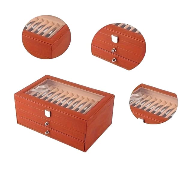 Fjäderpenna Utställningsskåp, 3-nivåer Organisatör, Orange Färg,Apelsin