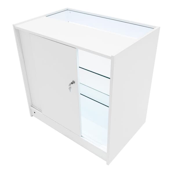 Set Shop Counters "APOLLO" | Black/White/Maple | 2xK + 1xLM60 | MDF and tempered glass | Shelves and sliding doors with locks | Easy assembly | Cashie
