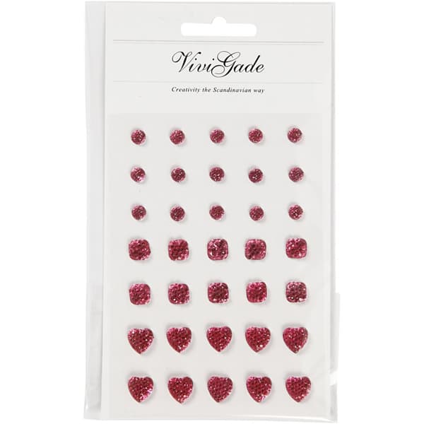 Rhinestones - 6+8+10 mm - Rosa - Rund, fyrkant, hjärta - 35 st