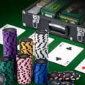 Miniatyrbillede 3 af 8: Pokerchipssæt, 600 stk. Pokerchips 14 gram Claytec-chips med bæretaske, 19,5x14x6 tommer, sort