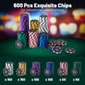 Miniatyrbillede 8 af 8: Pokerchipssæt, 600 stk. Pokerchips 14 gram Claytec-chips med bæretaske, 19,5x14x6 tommer, sort