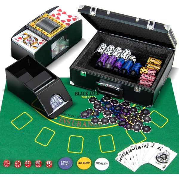 Pokersæt, 14 gram Pokerchips 300 Stykker Casino Pokersæt- Sort, 15,5x12,5x5,5 tommer, Sølv