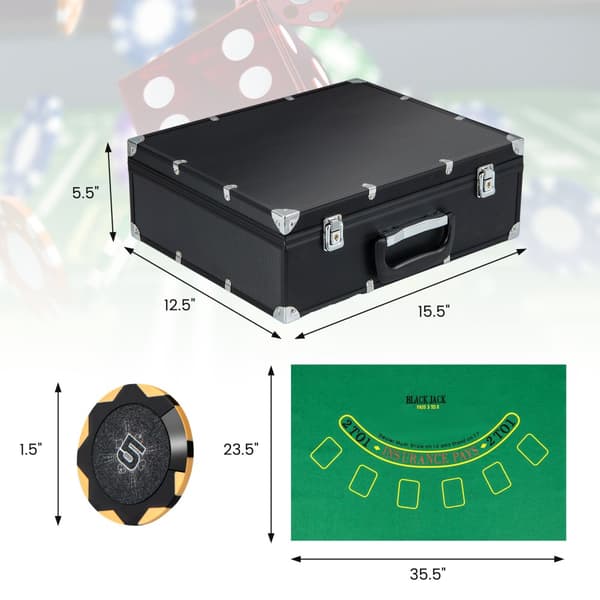 Pokerset, 14 Gram Pokerspel 300 Bitar Casinopokerset-Svart, 15.5x12.5x5.5 tum, Silver