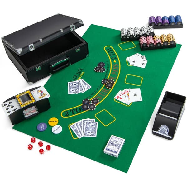 Pokersæt, 14 gram Pokerchips 300 Stykker Casino Pokersæt- Sort, 15,5x12,5x5,5 tommer, Sølv