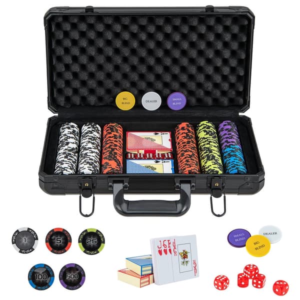 Pokerset, Texas Holdem pokerset 300 bitar Claytec-chips, 16x9x4", Svart