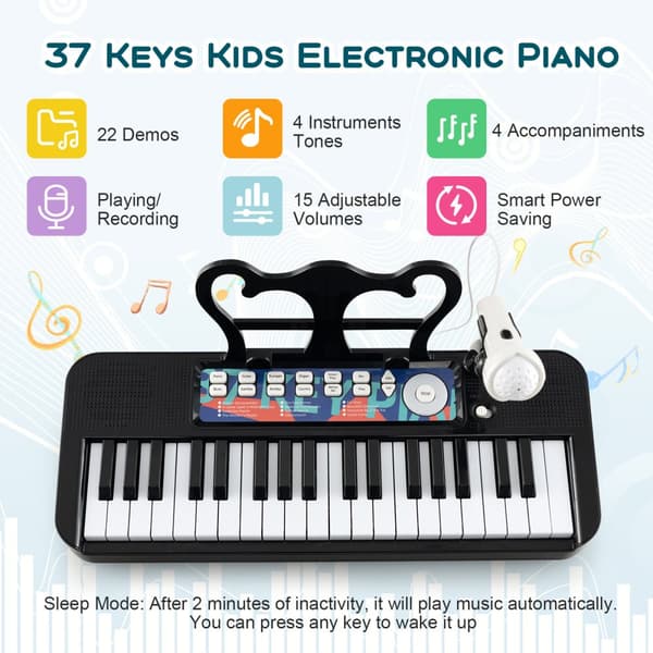 Børne klaver keyboard, 16,1"x9"x17,9", Sort