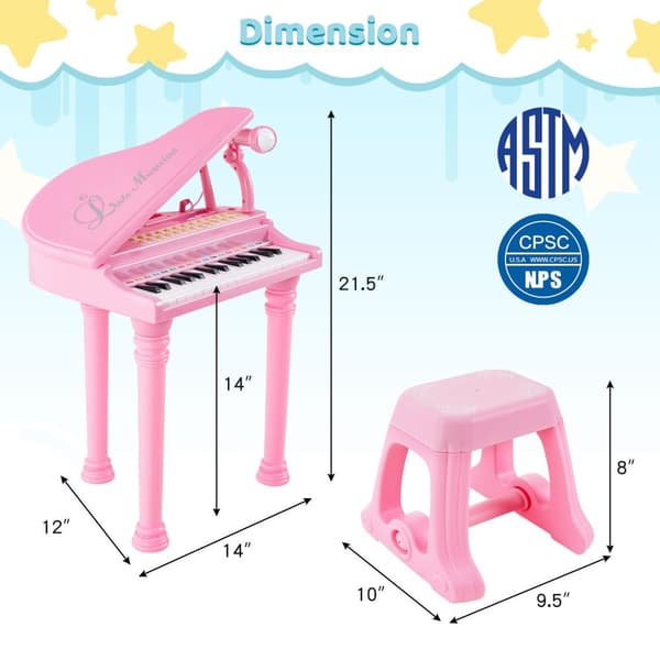 Børneklaver Keyboard, 31 tangenter, 14x12x21.5 tommer, Pink