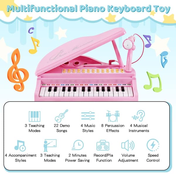 Børneklaver Keyboard, 31 tangenter, 14x12x21.5 tommer, Pink