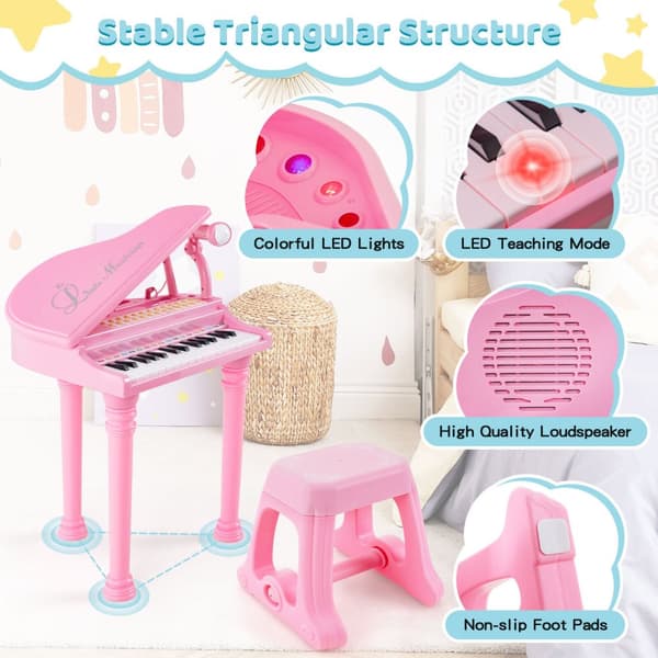 Børneklaver Keyboard, 31 tangenter, 14x12x21.5 tommer, Pink