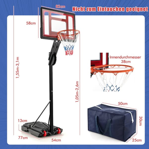 Basketbollställning, 105-260 cm, Svart