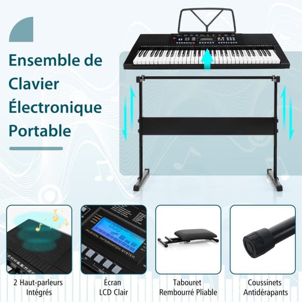Elektronisk Keyboardstativ og Taburet, 83x33x9 cm, Hvid og Sort