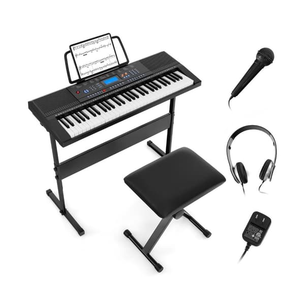 Elektronisk Keyboardstativ og Taburet, 83x33x9 cm, Hvid og Sort