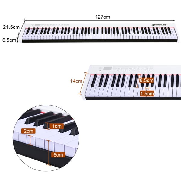 Digitalpiano, 127x21.5x6.5 cm, Svart Vit