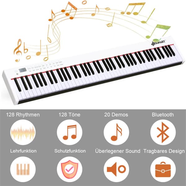 Digitalpiano, 127x21.5x6.5 cm, Svart Vit