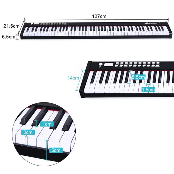 Digitalt piano keyboard, 127x21.5x6.5 cm, Svart/Vit