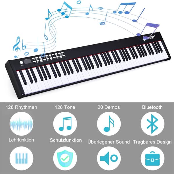 Digitalt piano keyboard, 127x21.5x6.5 cm, Svart/Vit