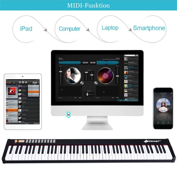 Digitalt piano keyboard, 127x21.5x6.5 cm, Svart/Vit