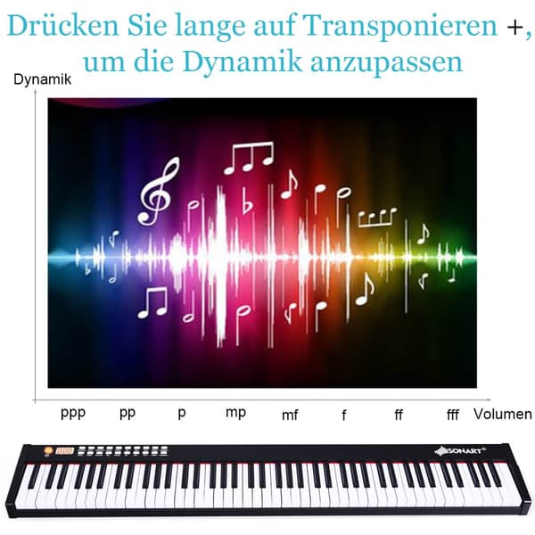 Digitalt piano keyboard, 127x21.5x6.5 cm, Svart/Vit