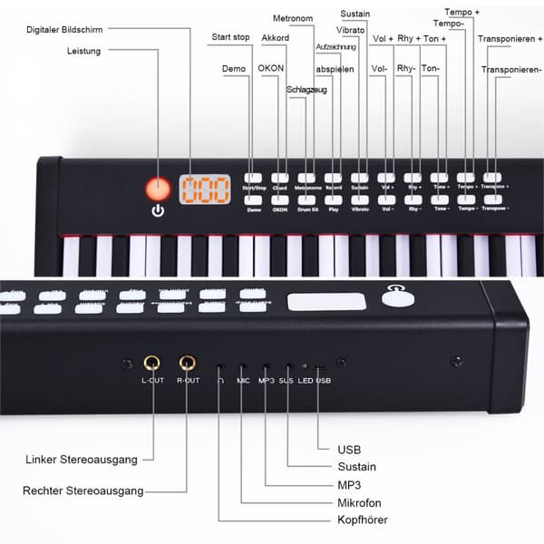Digitalt piano keyboard, 127x21.5x6.5 cm, Svart/Vit