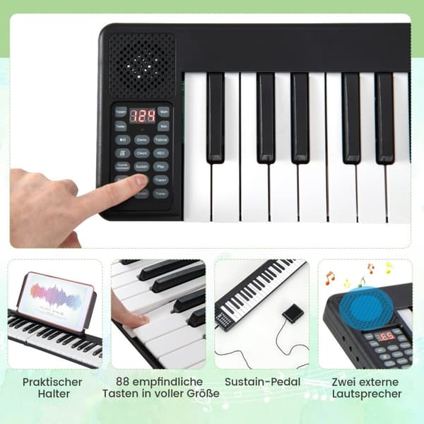 Digitalpiano, 137x16.5x5 cm, Svart och Vit
