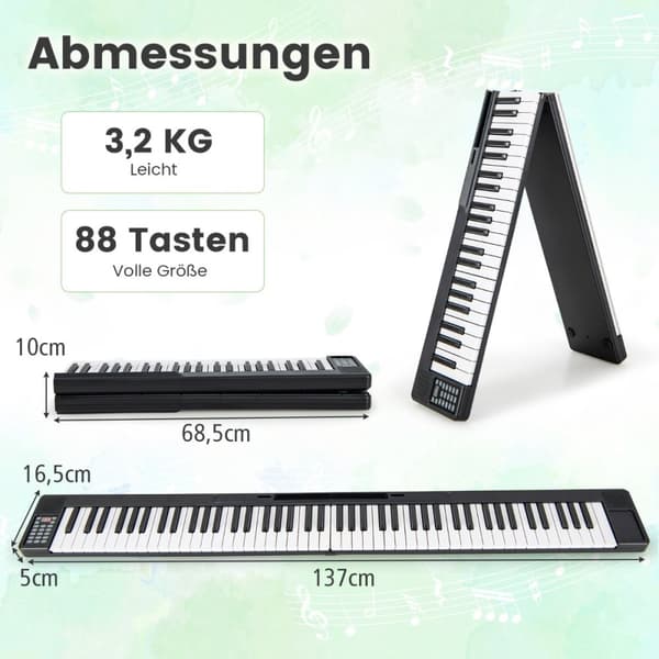 Digitalpiano, 137x16.5x5 cm, Svart och Vit