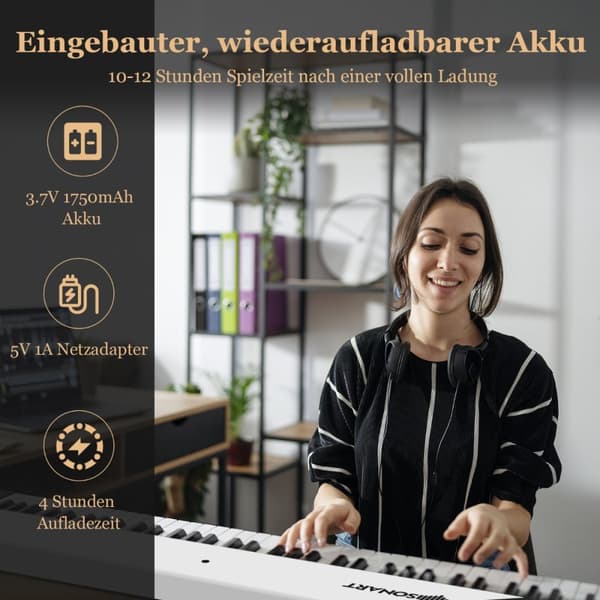 Digitalpiano med tangentbord, 126x30x22,5 cm, Svart