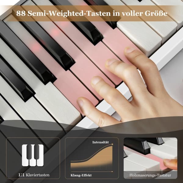 Digitalpiano med tangentbord, 126x30x22,5 cm, Svart