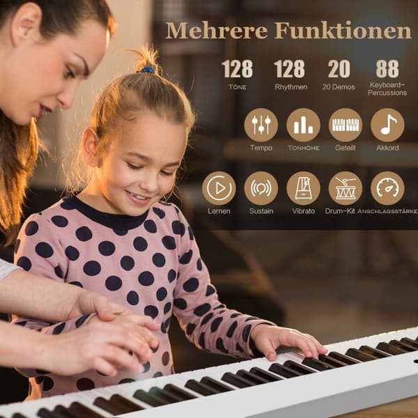 Digitalpiano med tangentbord, 126x30x22,5 cm, Svart