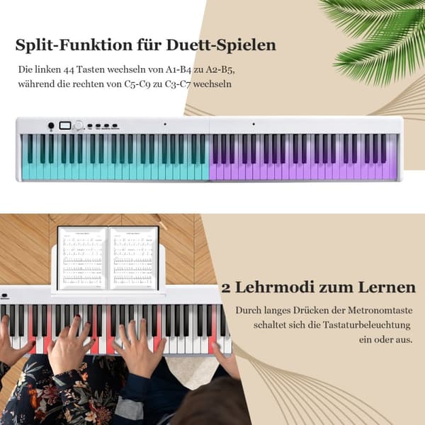 Digitalpiano med tangentbord, 126x30x22,5 cm, Svart