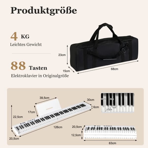 Digitalpiano med tangentbord, 126x30x22,5 cm, Svart