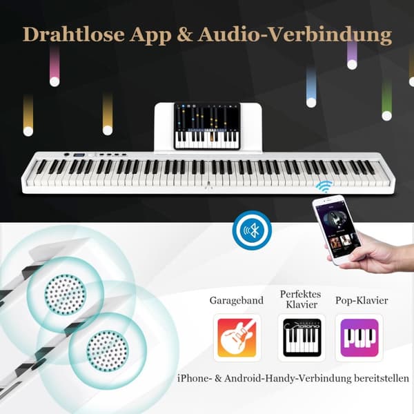 Digitalpiano med tangentbord, 126x30x22,5 cm, Svart