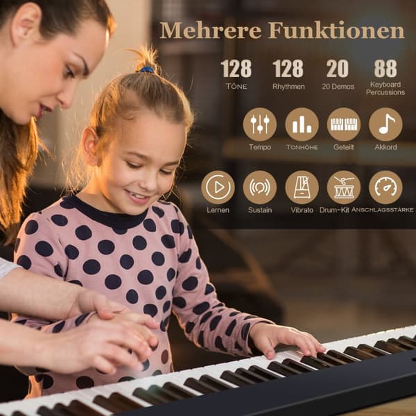 Digitalpiano, Klaviatur, 126x30x22,5 cm, Svart