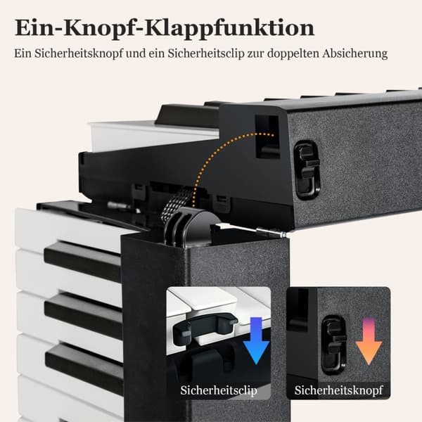Digitalpiano, Klaviatur, 126x30x22,5 cm, Svart