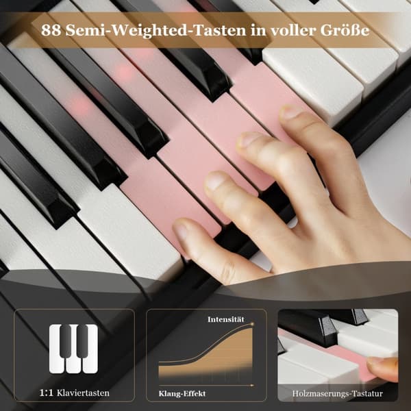 Digitalpiano, Klaviatur, 126x30x22,5 cm, Svart