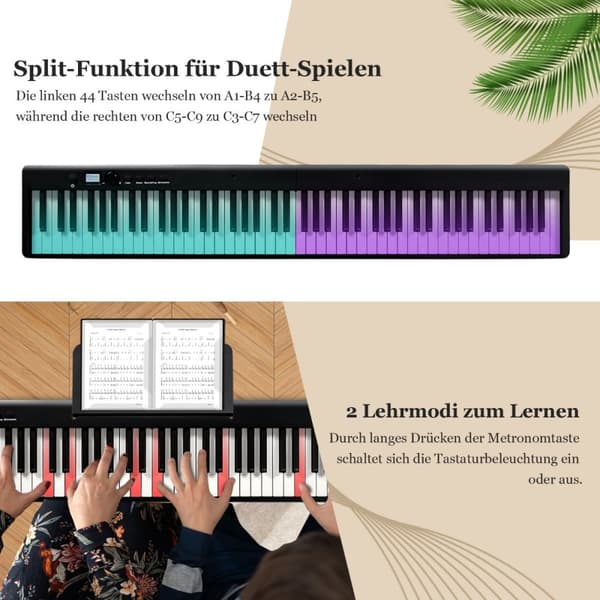 Digitalpiano, Klaviatur, 126x30x22,5 cm, Svart