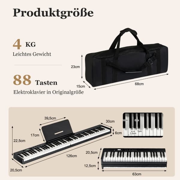 Digitalpiano, Klaviatur, 126x30x22,5 cm, Svart