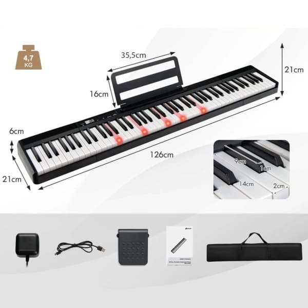Elektroniskt piano, 126x21x7 cm, Svart