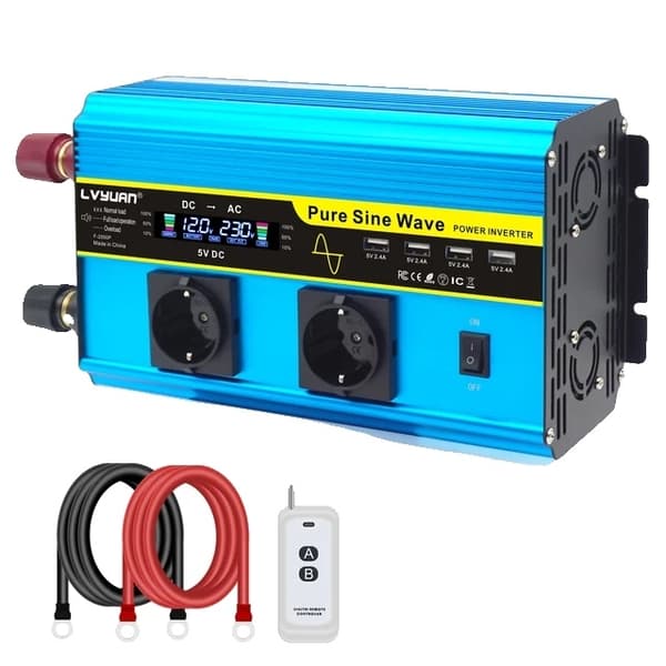 Puhtaan siniaaltomuuntaja, LCD-jännitenäyttö, useita EU-pistorasioita, 4000W, 12 V, 50Hz