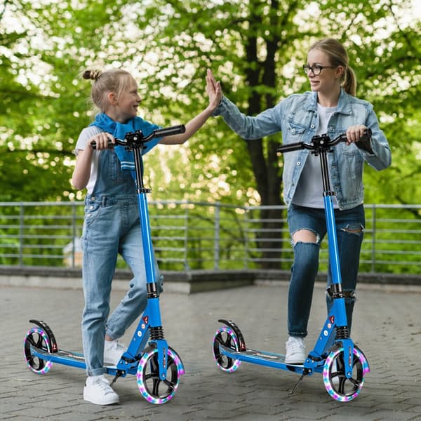Potkulauta, Alumiininen taitettava potkulauta LED-pyörillä, sininen