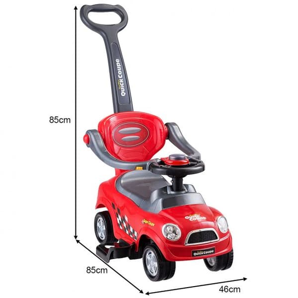 Ajettava auto, Lasten 3 in 1 ajettava auto työntöaisalla, 85x46x85 cm, Sininen