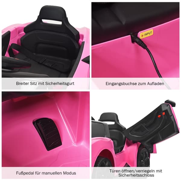 Sähköinen lasten auto, 117.5x72.5x50 cm, vaaleanpunainen