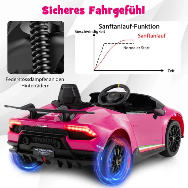 Lasten sähköauto, Lamborghini 12V, 118.5x63x48 cm, vaaleanpunainen