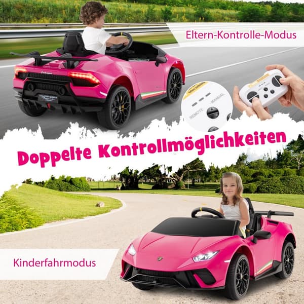 Lasten sähköauto, Lamborghini 12V, 118.5x63x48 cm, vaaleanpunainen